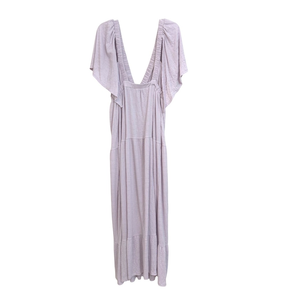 Free People Beach Lala Maxi Dress Lavender  Textured V-Neck Tiered Maxi Dress M - Picture 5 of 8